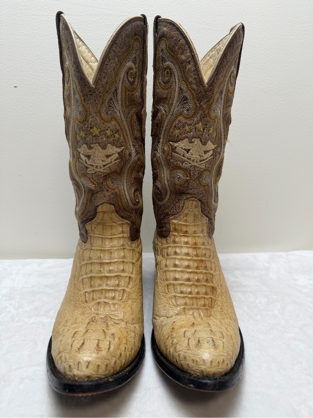 El General 1901 Genuine Caiman Tail Crocodile Cowboy Western Rodeo Boots 7.5